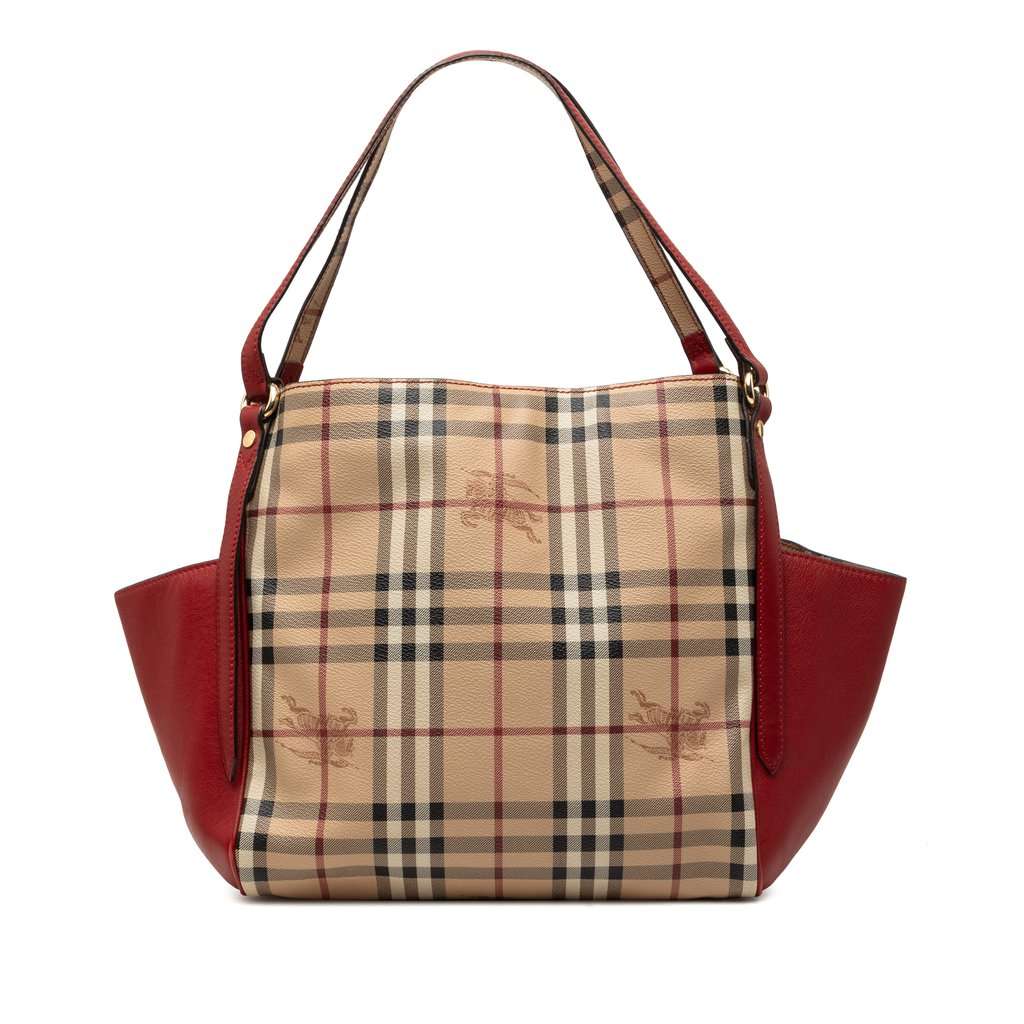 Burberry Small Leather Trimmed Haymarket Check Coated Canvas Canterbury Tote Beige Very good condition - Front View