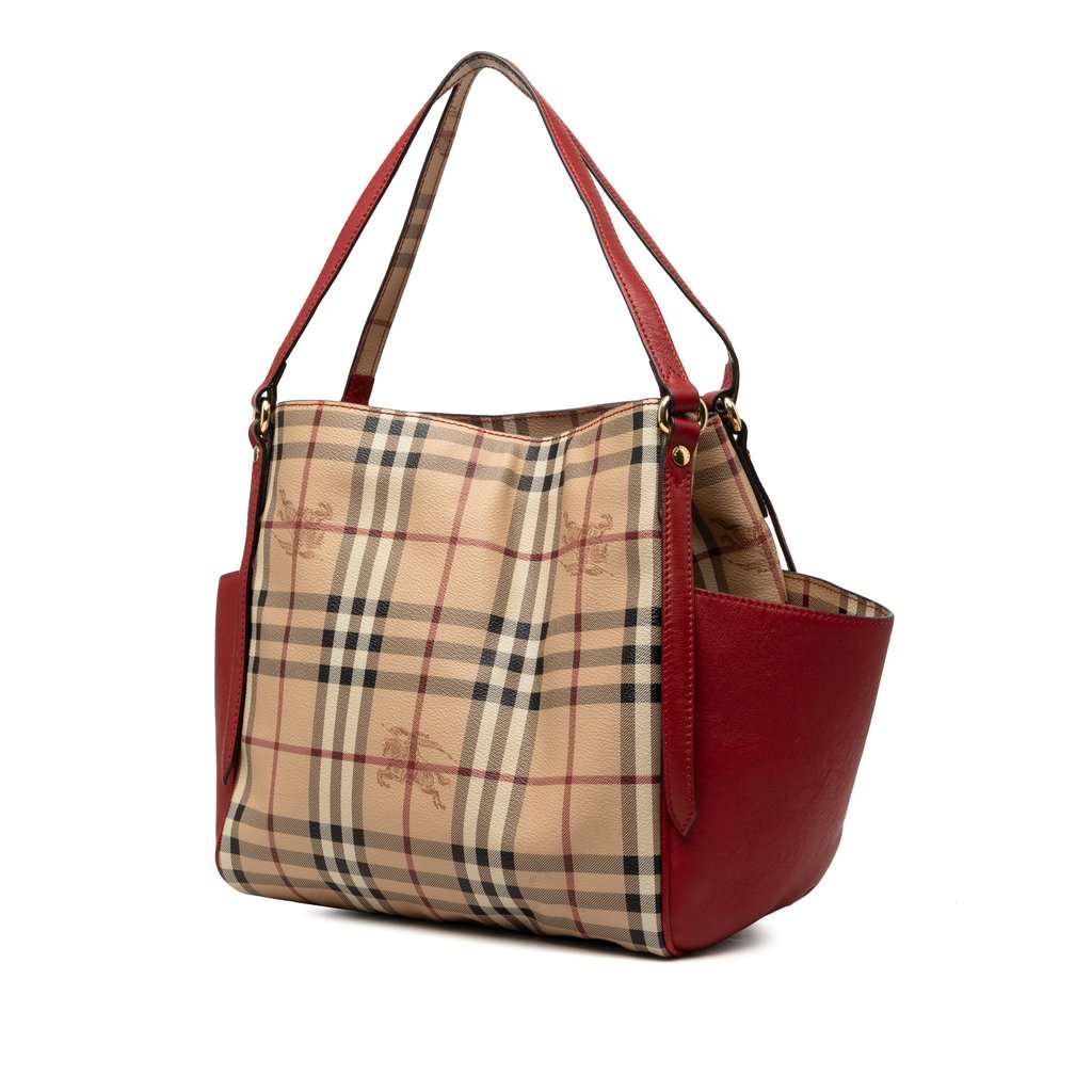 Burberry Small Leather Trimmed Haymarket Check Coated Canvas Canterbury Tote Beige Very good condition - Back View