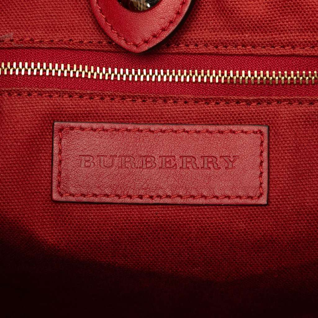 Burberry Small Leather Trimmed Haymarket Check Coated Canvas Canterbury Tote Beige Very good condition - Box View