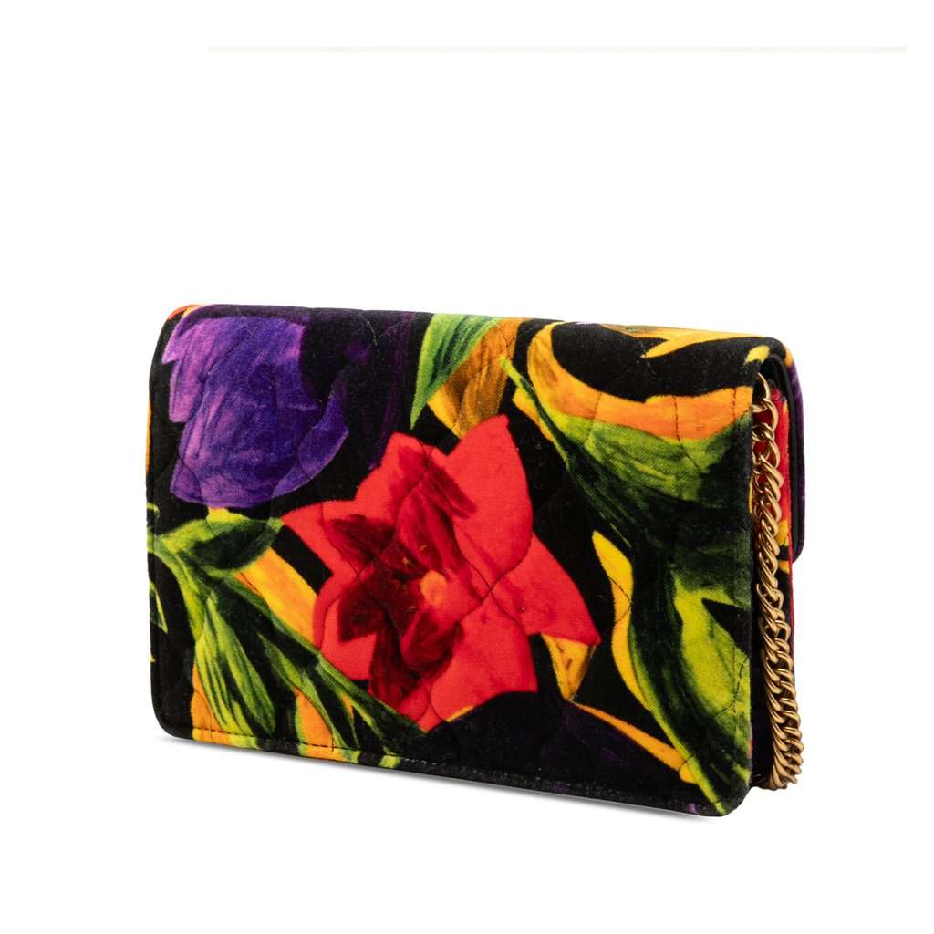 Balenciaga Velvet BB Floral Print Wallet On Chain Black Very good - Back View