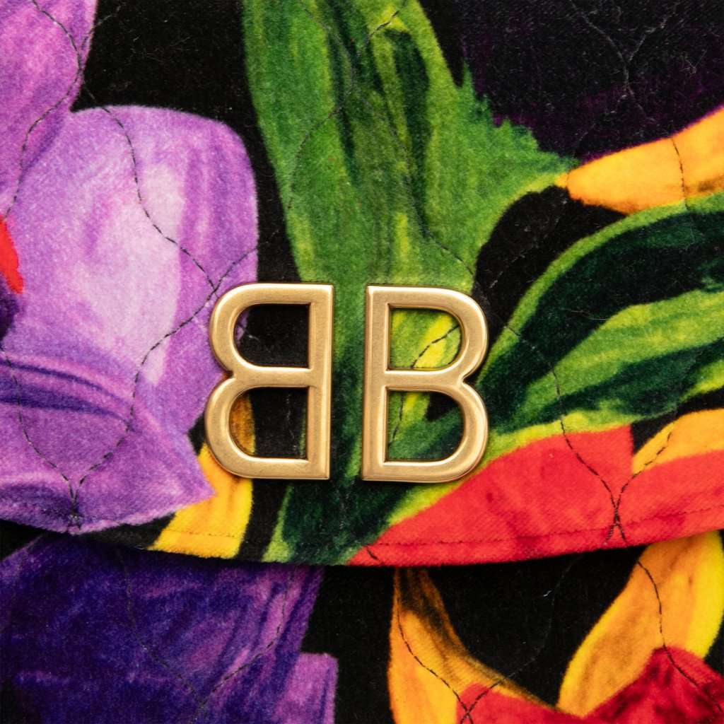 Balenciaga Velvet BB Floral Print Wallet On Chain Black Very good - Box View
