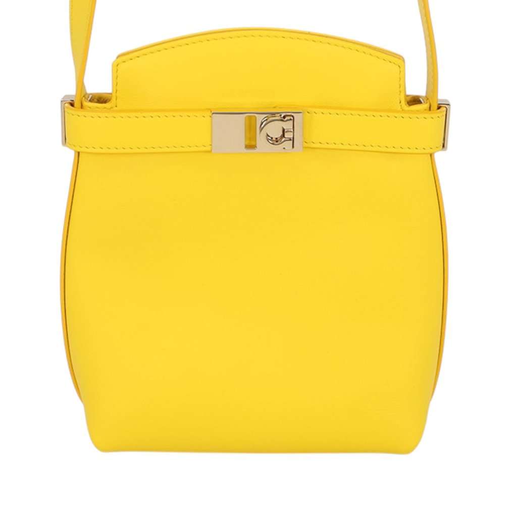 Salvatore Ferragamo Leather Gancini Hug Phone Holder Crossbody Yellow Leather Very good condition - Front View