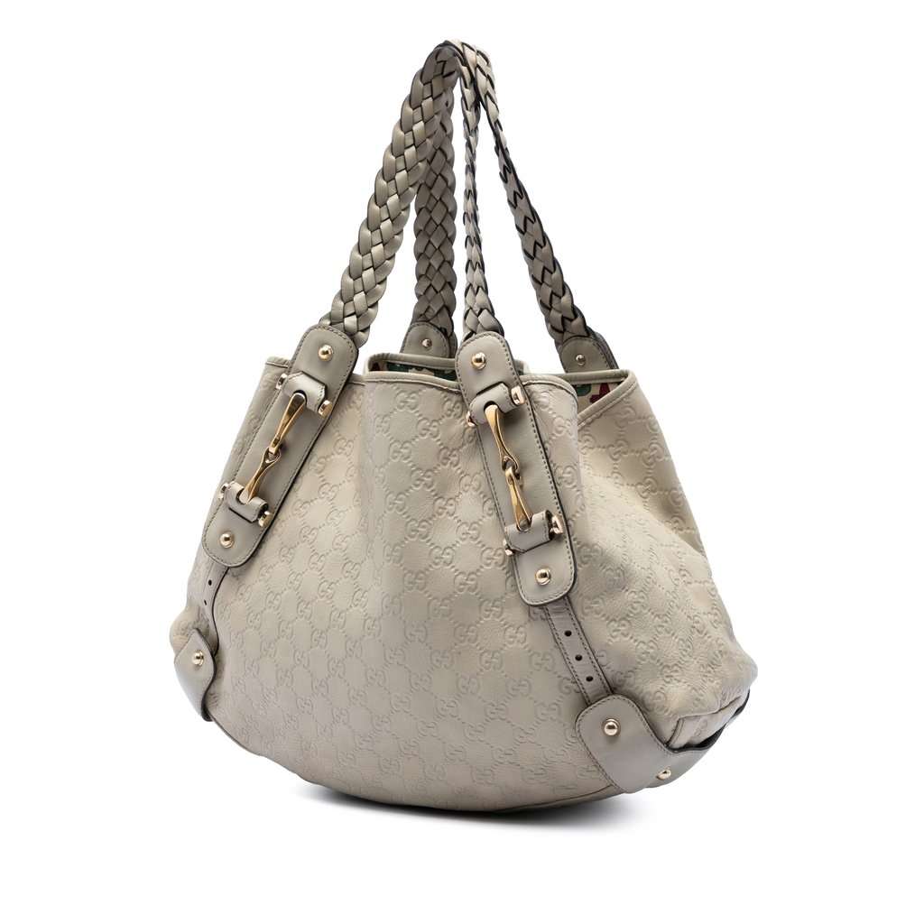 Gucci Guccissima Horsebit Pelham Shoulder Bag Beige Leather Very good condition - Back View