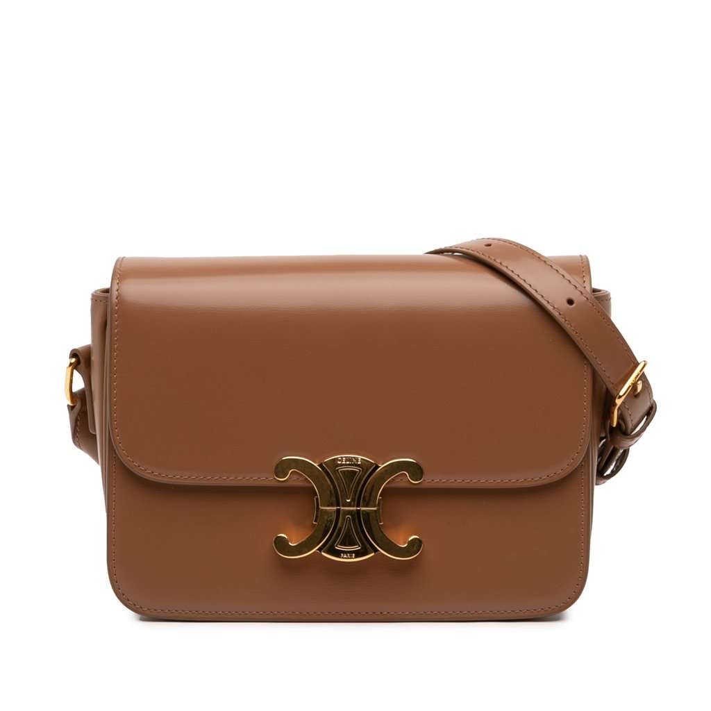 Celine Teen Shiny Calfskin Triomphe Crossbody Brown Leather Very good condition - Front View