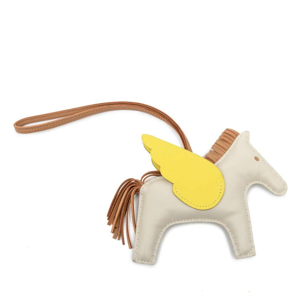 Hermès Milo Lambskin and Swift Grigri Rodeo Pegase Bag Charm MM White Leather Very good condition - Back View