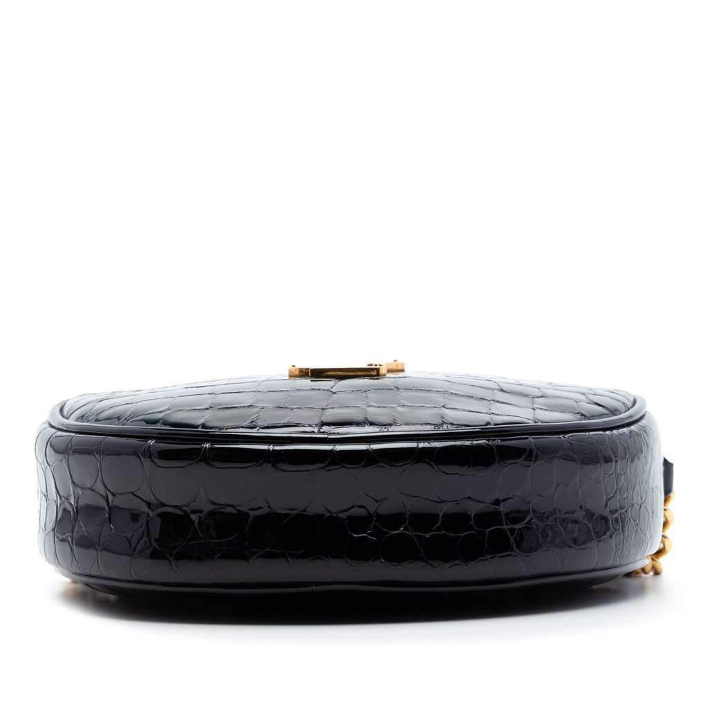 Saint Laurent Croc Embossed Patent Round Vinyle Camera Bag Black Leather Very good condition - Inside View
