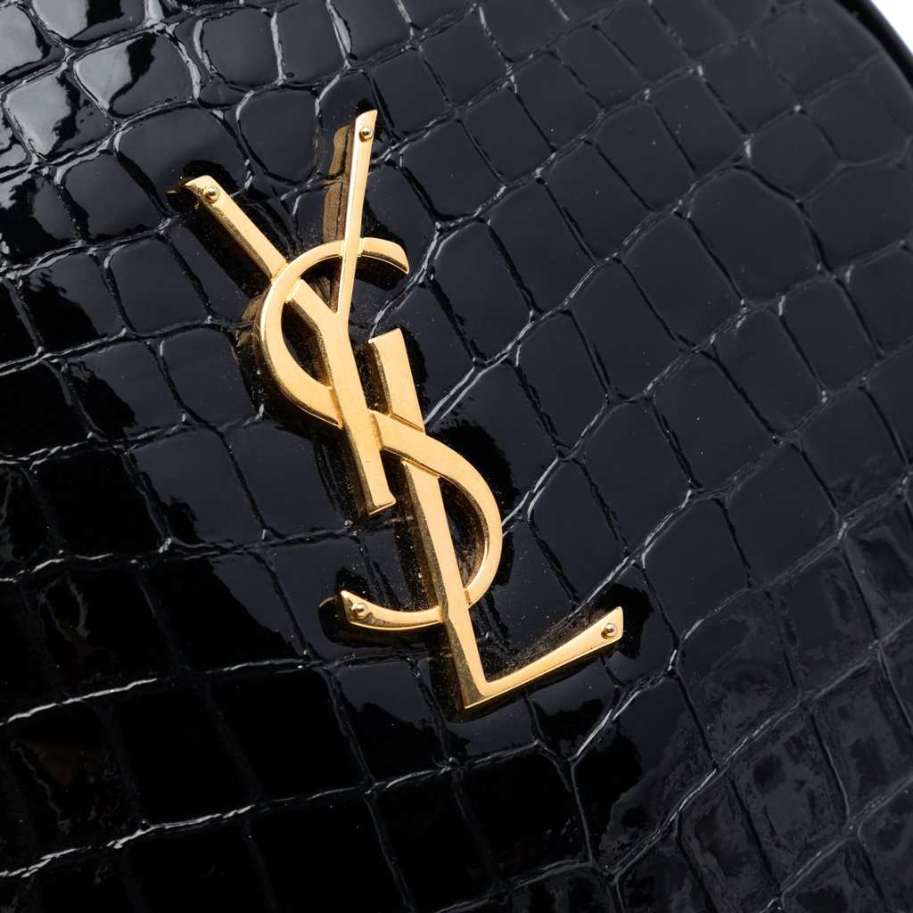 Saint Laurent Croc Embossed Patent Round Vinyle Camera Bag Black Leather Very good condition - Box View