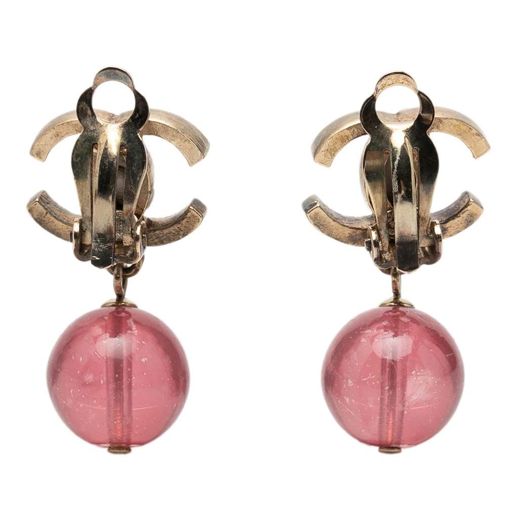 Chanel CC Brass Resin Drop Clip On Earrings Gold Metal Very good - Back View