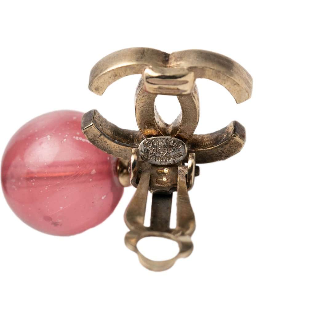 Chanel CC Brass Resin Drop Clip On Earrings Gold Metal Very good - Inside View