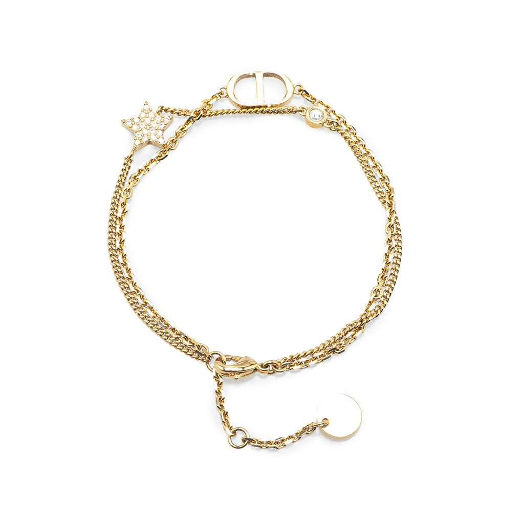 Dior Petit Gold Plated CD Star Charm Double Chain Bracelet Gold Metal Very good condition - Inside View