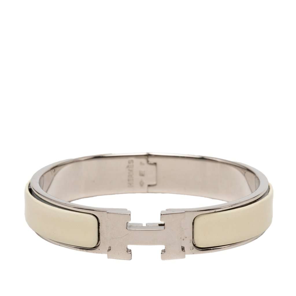 Hermès Narrow Enamel Clic H Bracelet PM White Very good - Front View