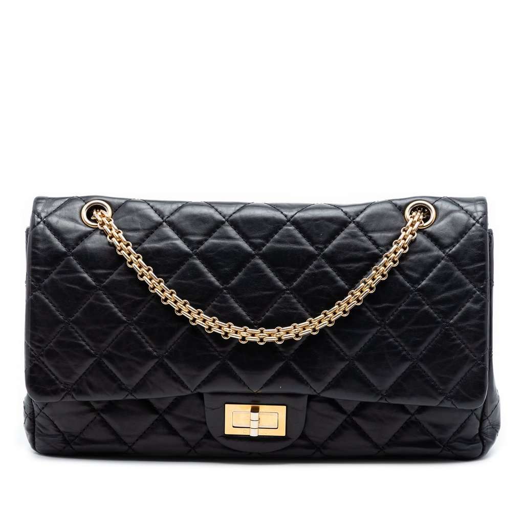 Chanel Quilted Aged Calfskin Reissue 2.55 Double Flap 227 Black Leather Very good - Front View