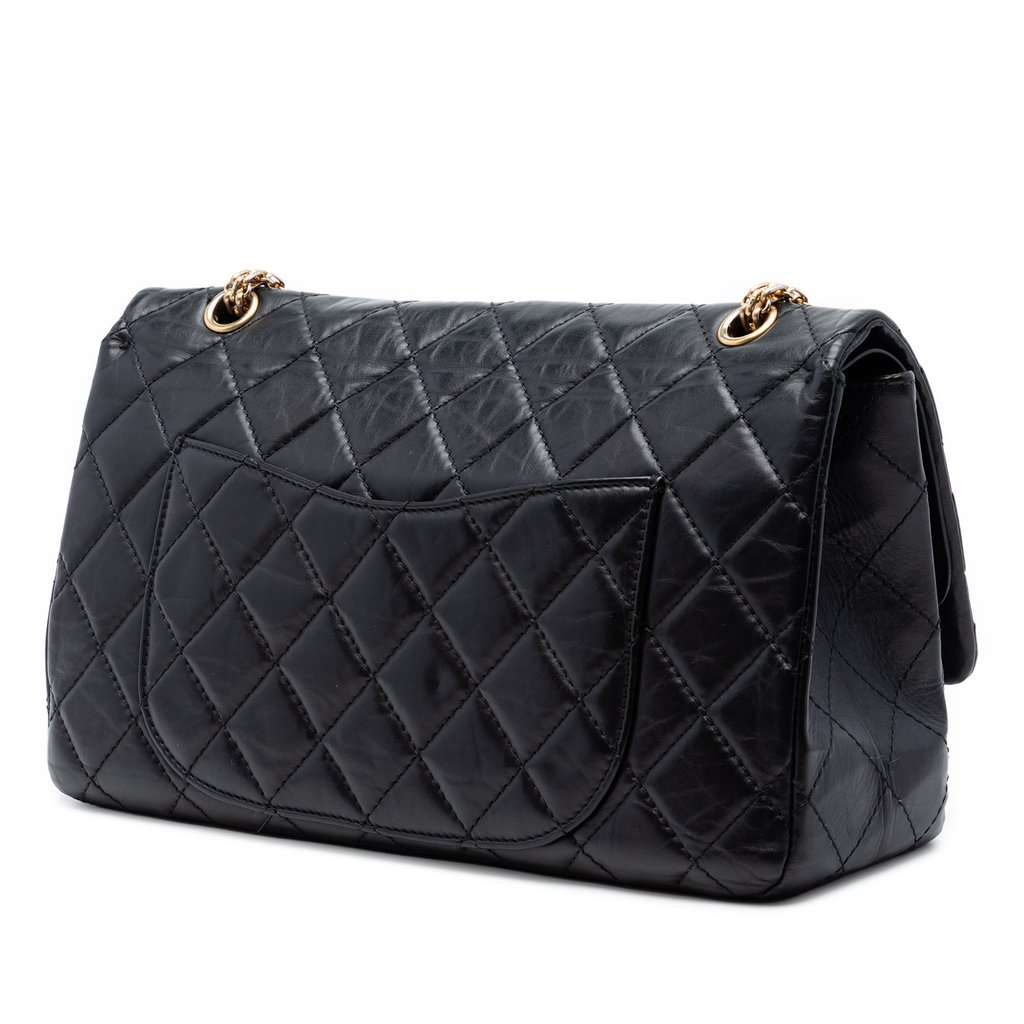 Chanel Quilted Aged Calfskin Reissue 2.55 Double Flap 227 Black Leather Very good - Back View