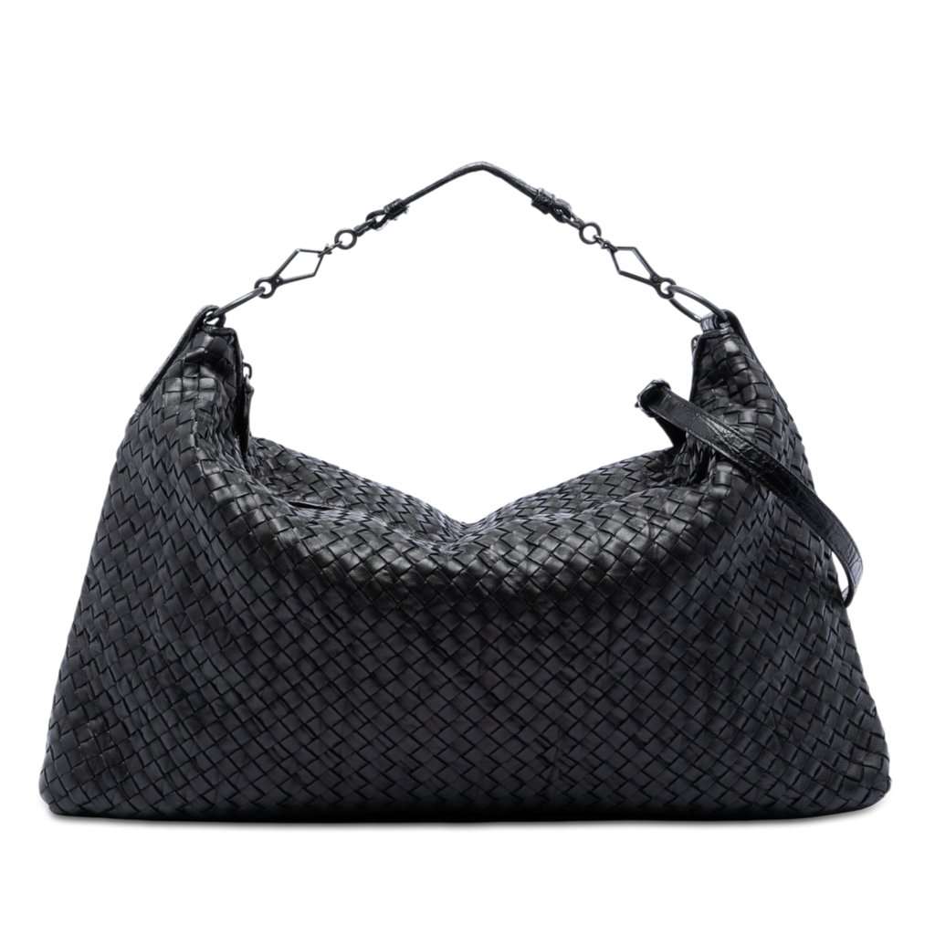 Bottega Veneta Nappa Intrecciato Satchel Black Leather Very good condition - Front View
