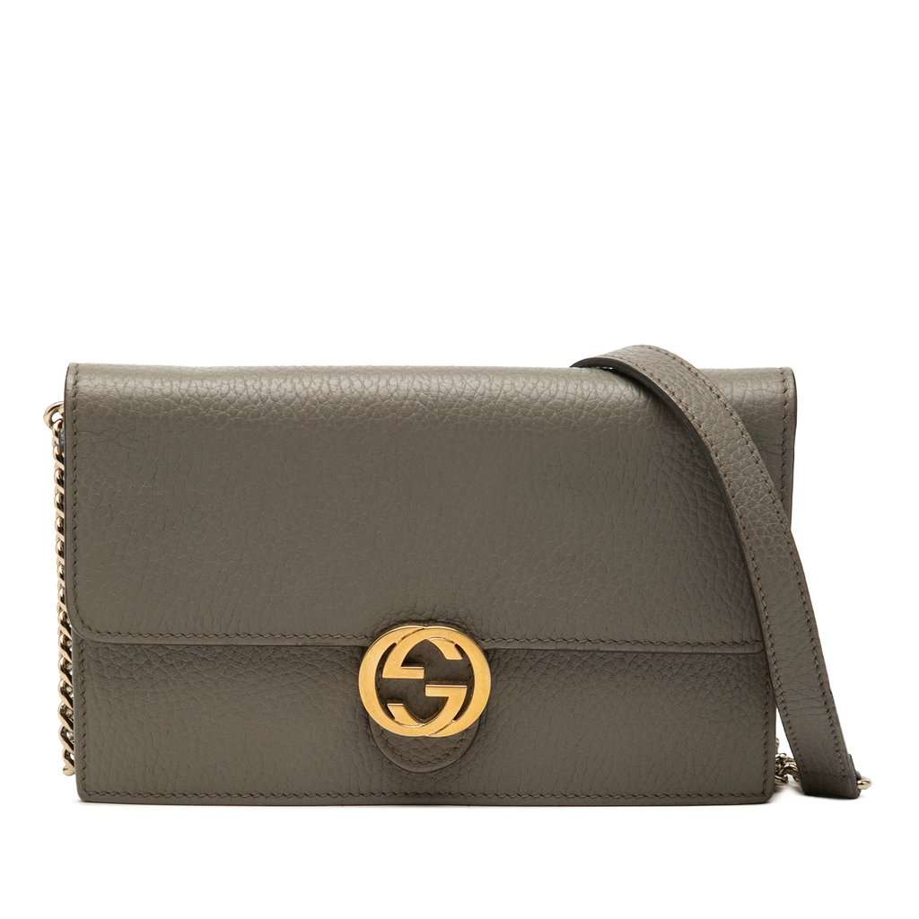Gucci Dollar Calfskin Interlocking G Wallet on Chain Brown Leather Very good condition - Front View