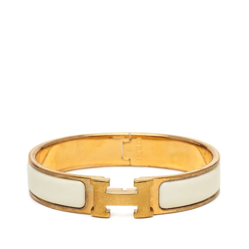 Hermès Narrow Enamel Clic H Bracelet PM White Very good - Front View