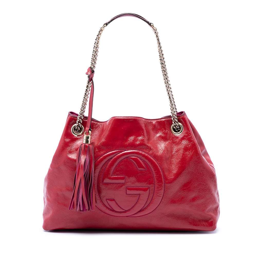 Gucci Medium Patent Soho Chain Tote Red Leather Very good - Front View