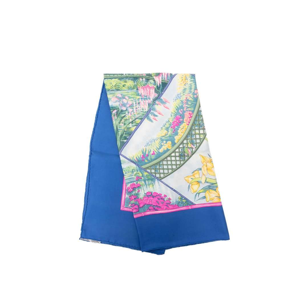 Hermès Giverny Silk Scarf 90 Blue Very good - Front View