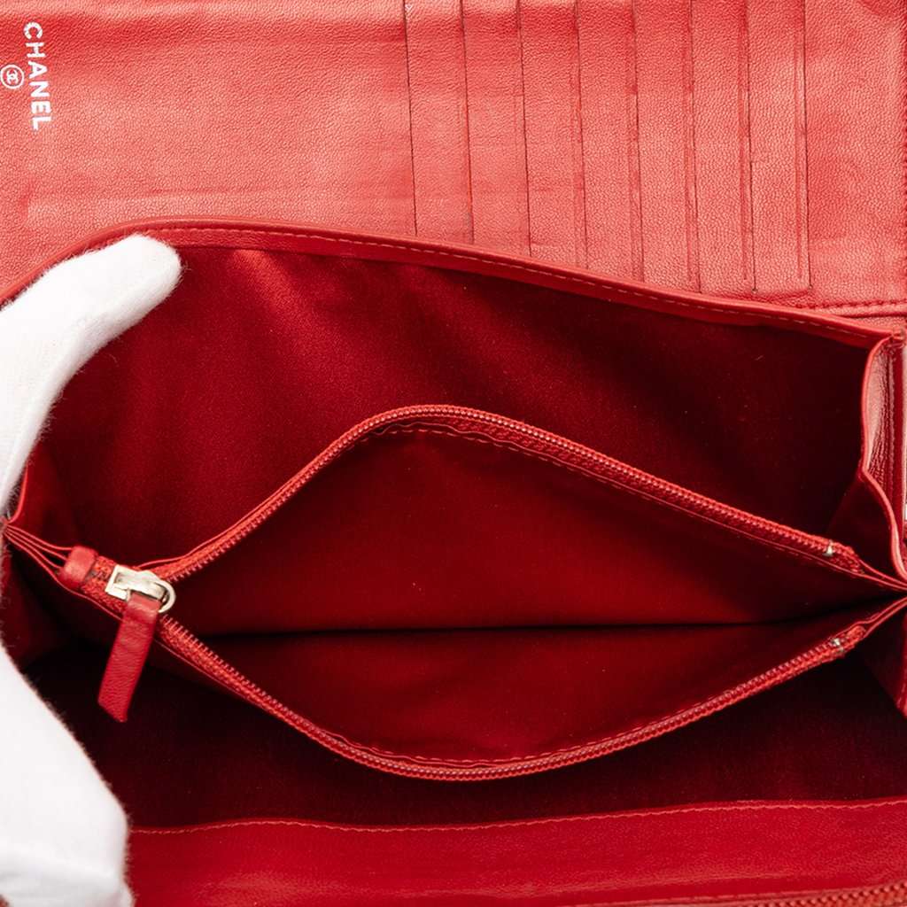 Chanel Embossed Lambskin Camellia Zip Around Long Wallet Red Leather Very good condition - Box View