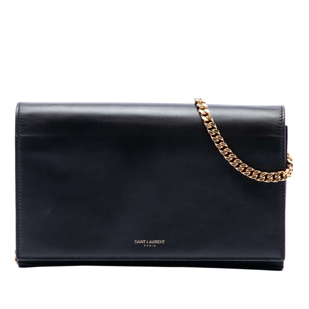 Saint Laurent Mini Smooth Calfskin Paris Wallet on Chain Black Leather Very good - Front View