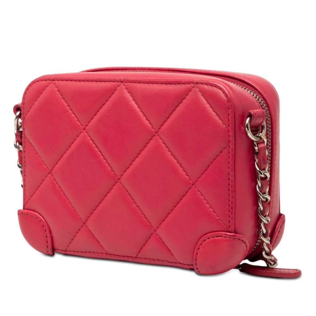Chanel Mini Quilted Lambskin Covered CC Camera Bag Pink Leather Very good - Back View