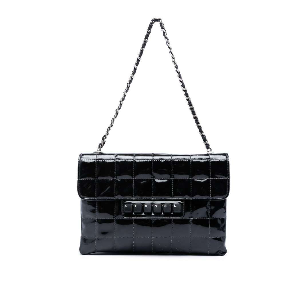 Chanel Chocolate Bar Patent Digital Flap Black Leather Very good condition - Front View