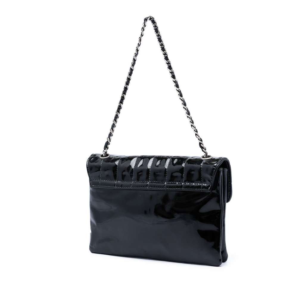 Chanel Chocolate Bar Patent Digital Flap Black Leather Very good condition - Back View