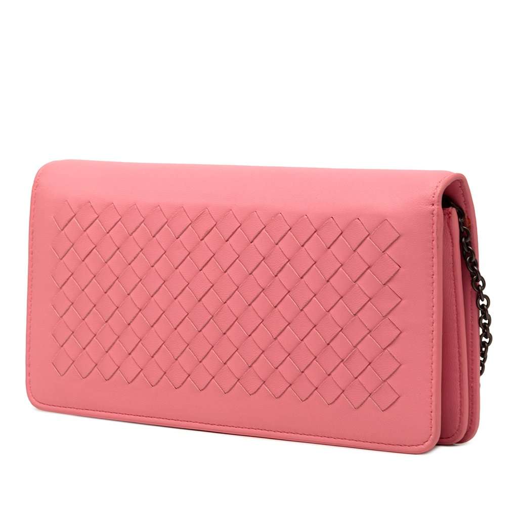 Bottega Veneta Nappa Intrecciato Continental Wallet on Chain Pink Leather Very good - Back View