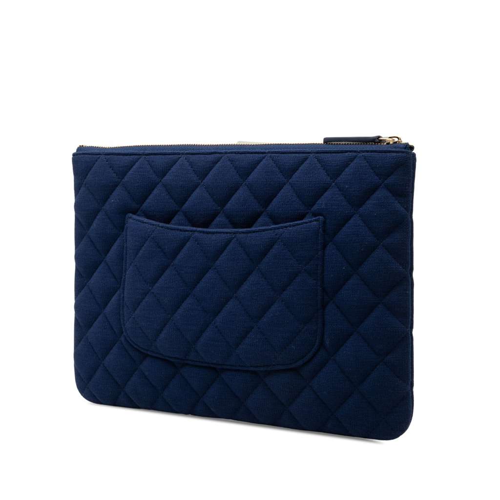 Chanel Medium Quilted Jersey O Case Clutch Blue Very good - Back View