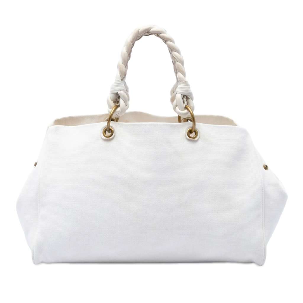 Bottega Veneta Canvas Braided Tote White Very good - Front View