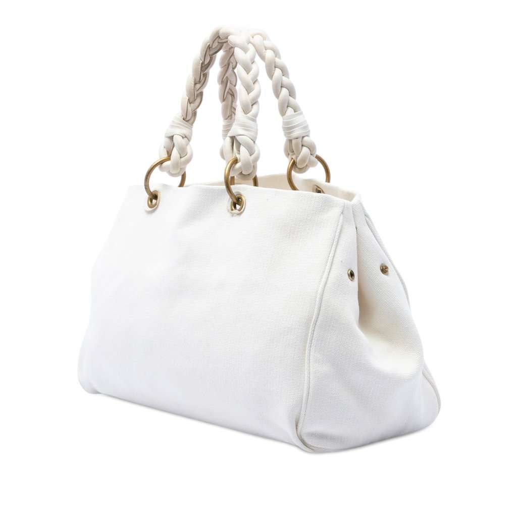 Bottega Veneta Canvas Braided Tote White Very good - Back View