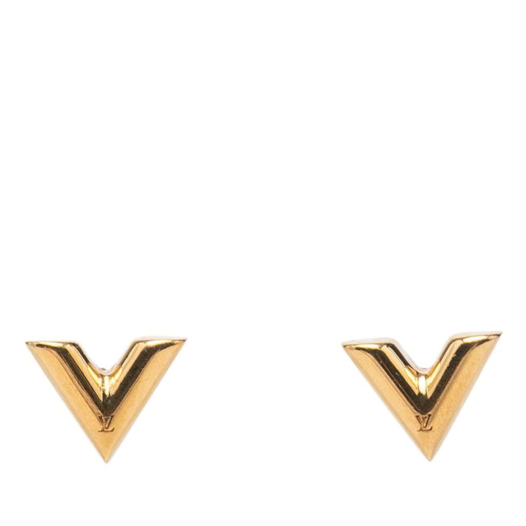 Louis Vuitton Gold Plated Essential V Stud Earrings Gold Metal Very good condition - Front View