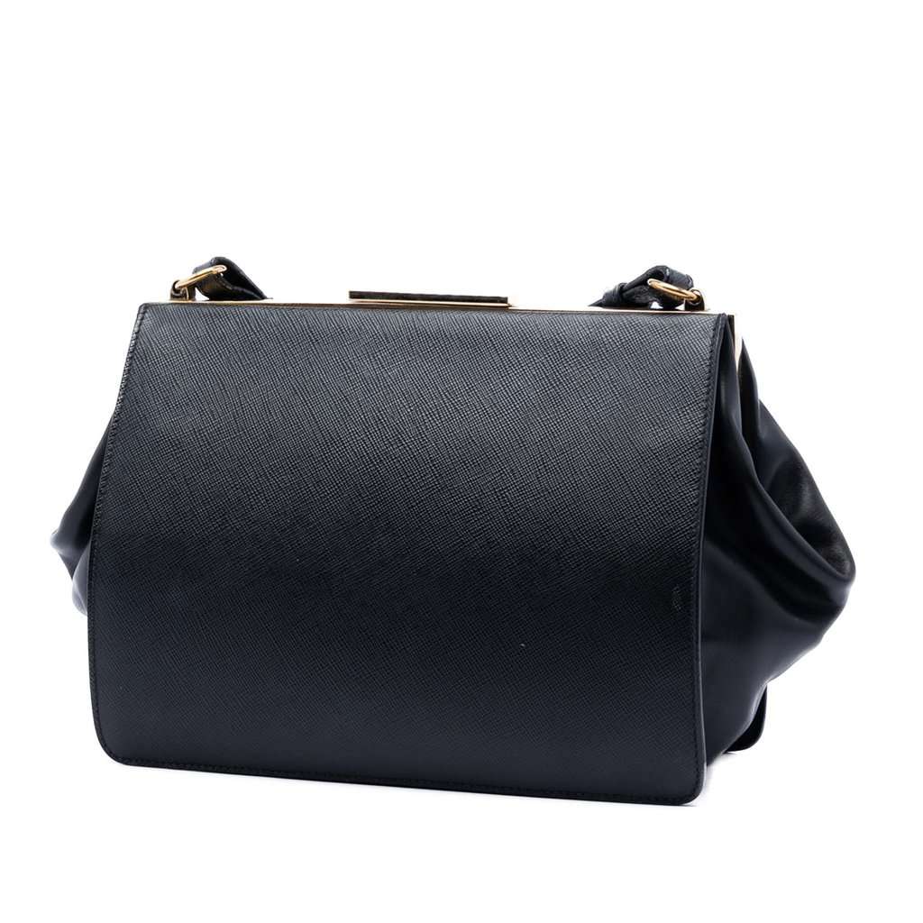 Prada Saffiano and City Calf Light Frame Crossbody Black Leather Very good - Back View
