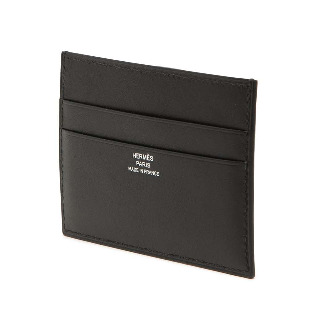 Hermès Evercolor and Tadelakt Cheval Picto Card Holder Black Leather Very good condition - Back View