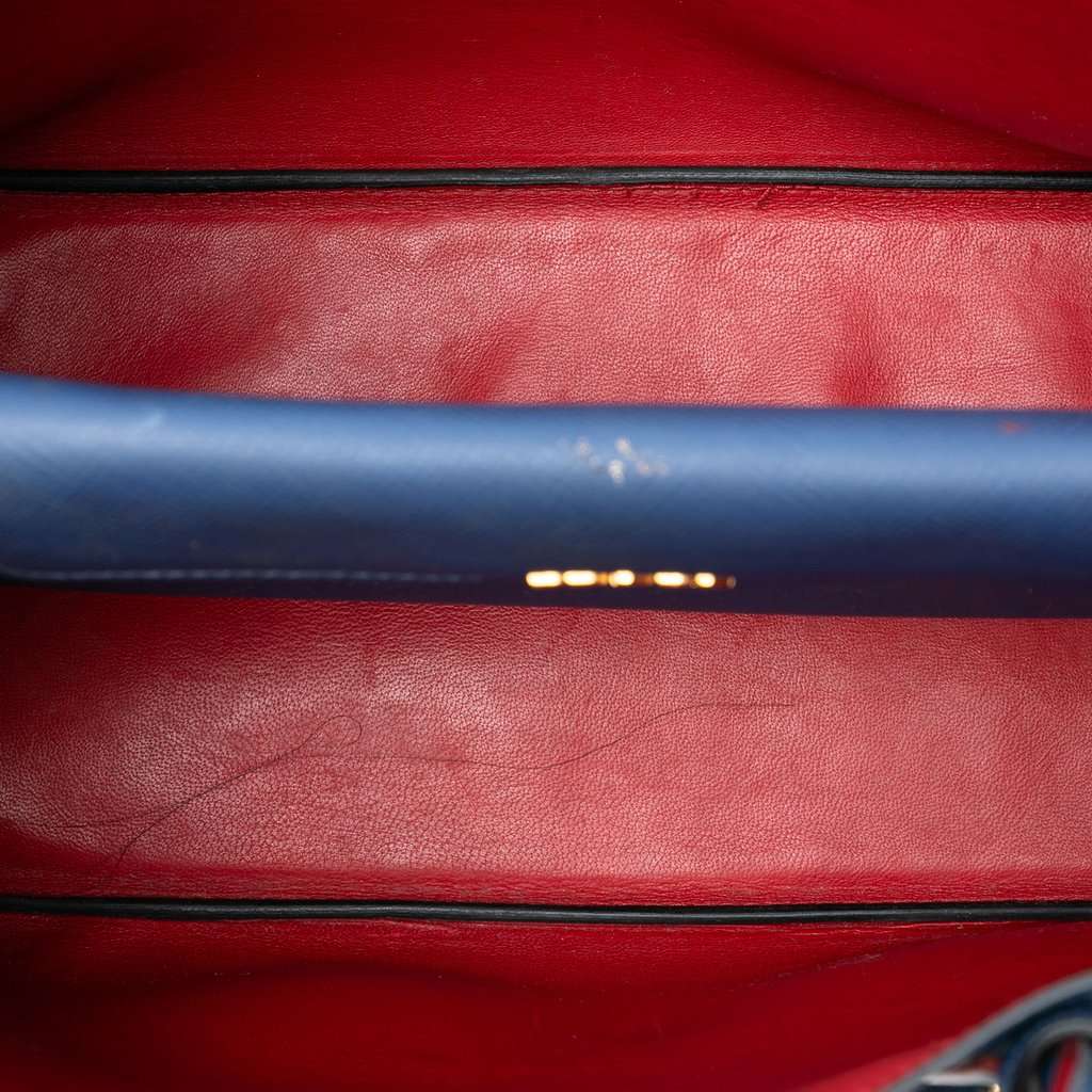 Prada Medium Saffiano Cuir Double Satchel Blue Leather Very good condition - Model View