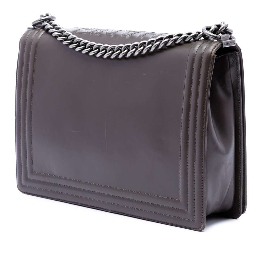 Chanel Large Glazed Calfskin Boy Flap Brown Leather Very good - Back View