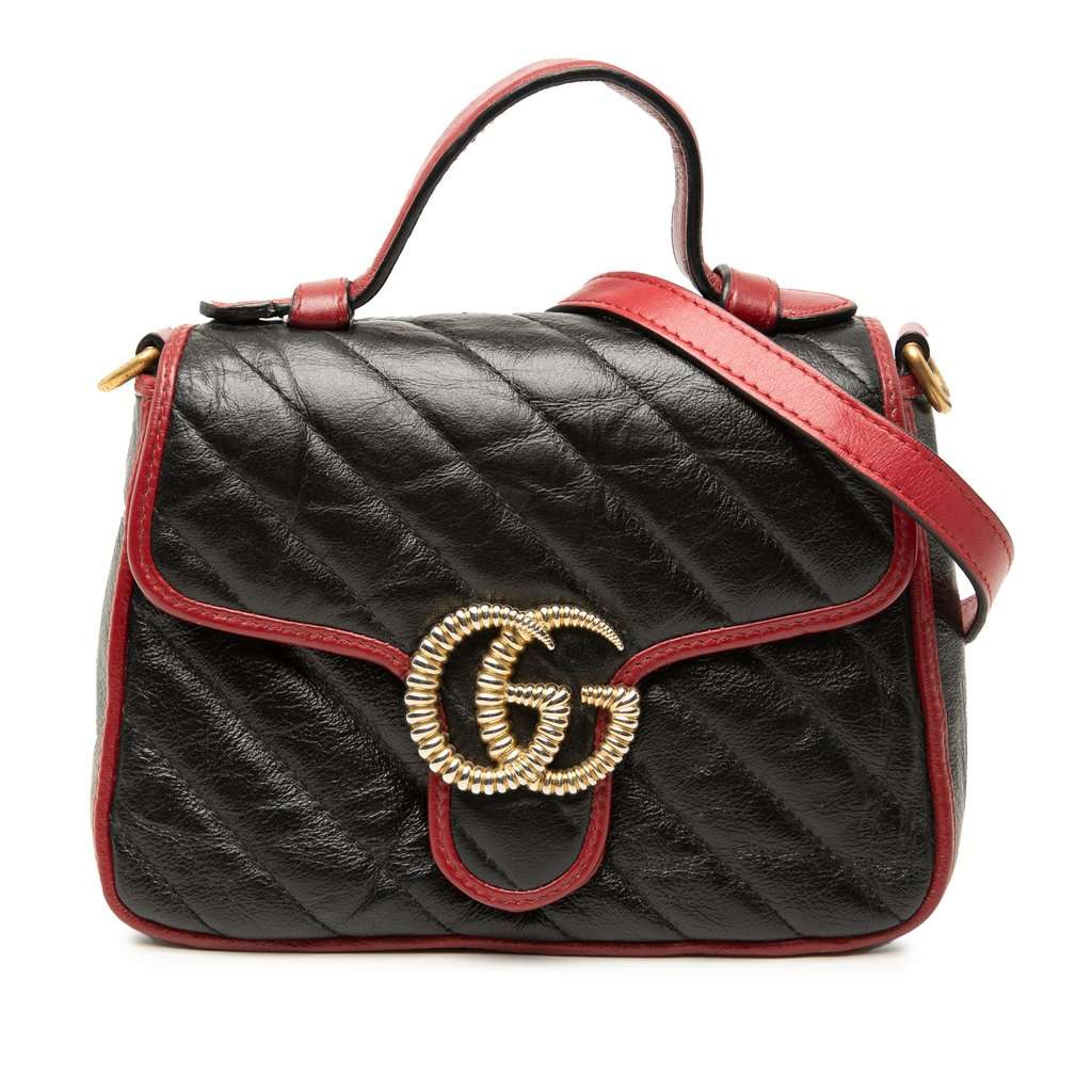 Gucci Mini GG Marmont Matelasse Calfskin Torchon Top Handle Bag Black Leather Very good condition - Front View