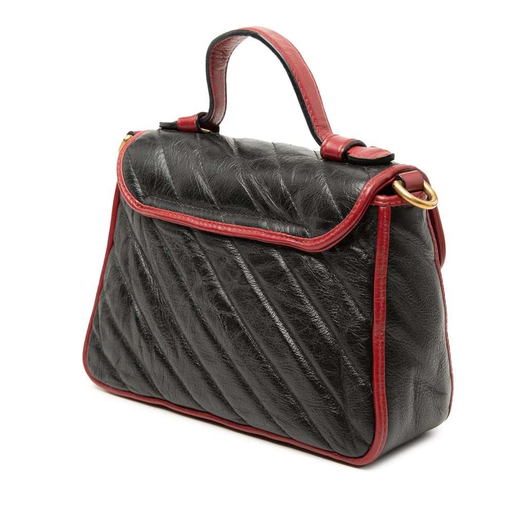 Gucci Mini GG Marmont Matelasse Calfskin Torchon Top Handle Bag Black Leather Very good condition - Back View