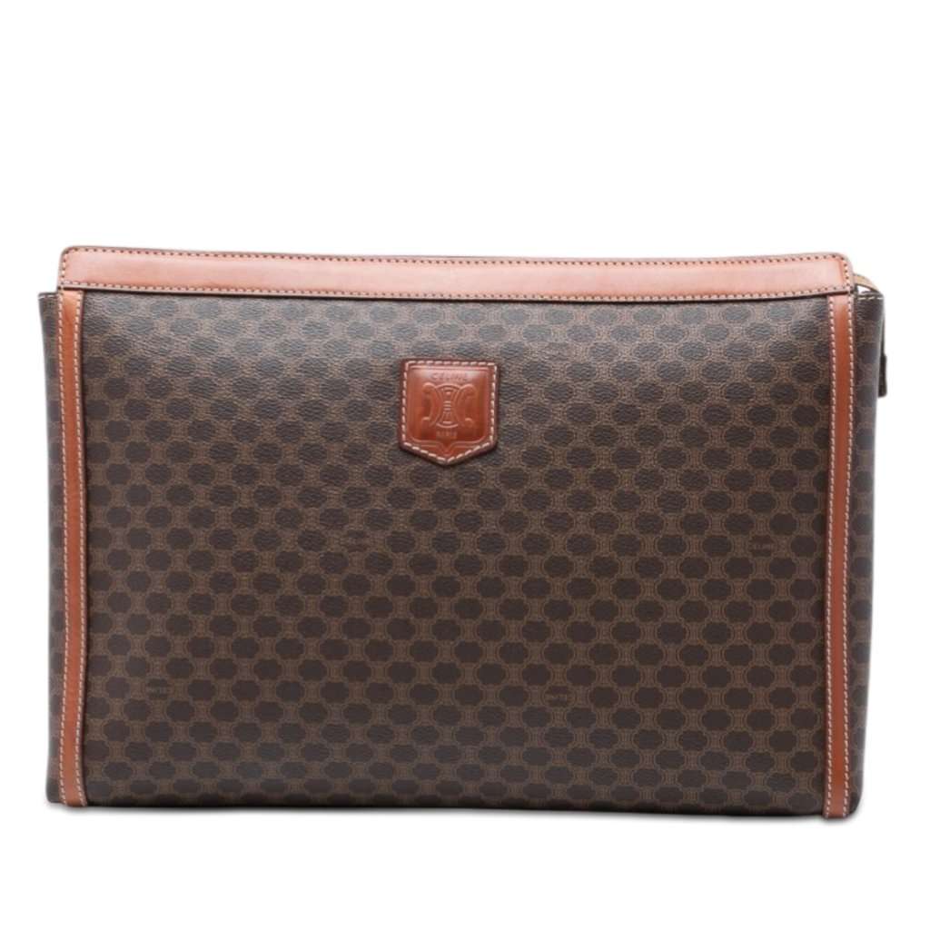 Celine Macadam Coated Canvas Clutch Brown Very good condition - Front View
