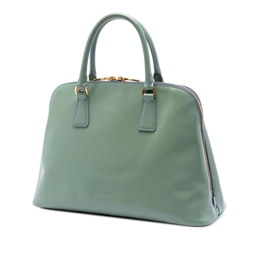 Prada Large Saffiano Vernice Promenade Satchel Green Leather Very good condition - Back View