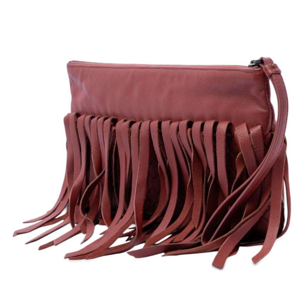 Bottega Veneta Lambskin Intrecciato Fringe Clutch Red Leather Very good condition - Back View