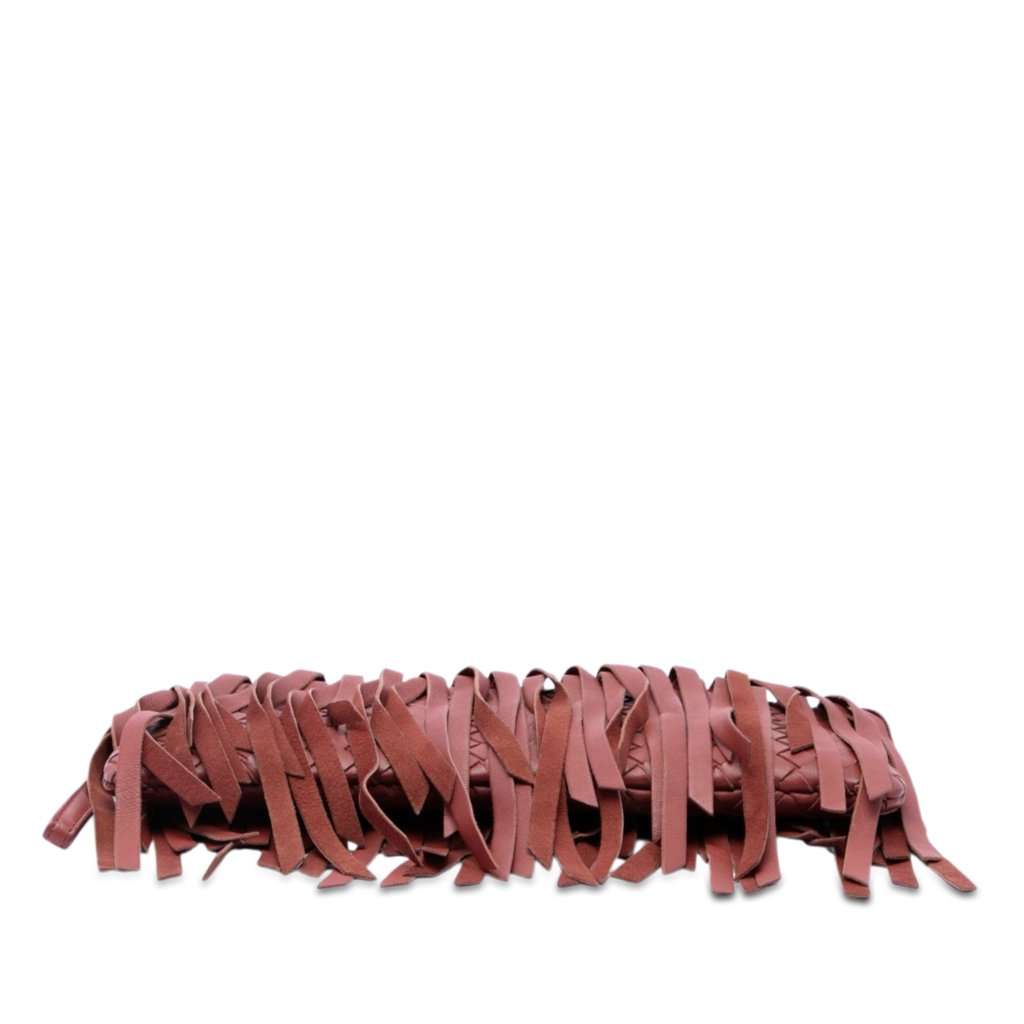 Bottega Veneta Lambskin Intrecciato Fringe Clutch Red Leather Very good condition - Inside View