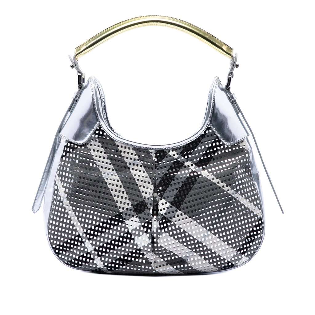 Burberry Metallic Patent and Beat Check Nylon Brooklyn Hobo Green Very good - Front View