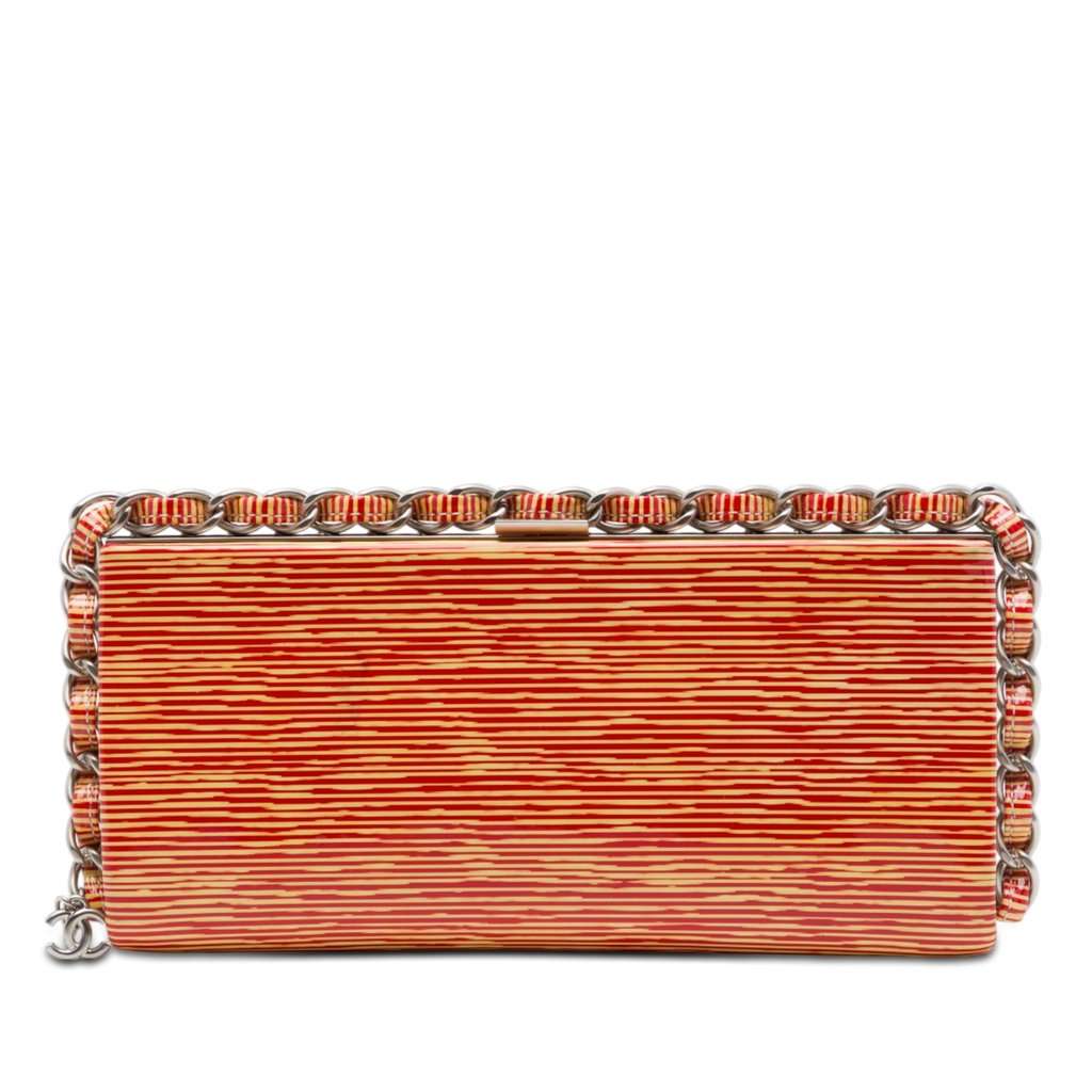 Chanel CC Patent Striped Chain Around Clutch Red Leather Very good condition - Front View