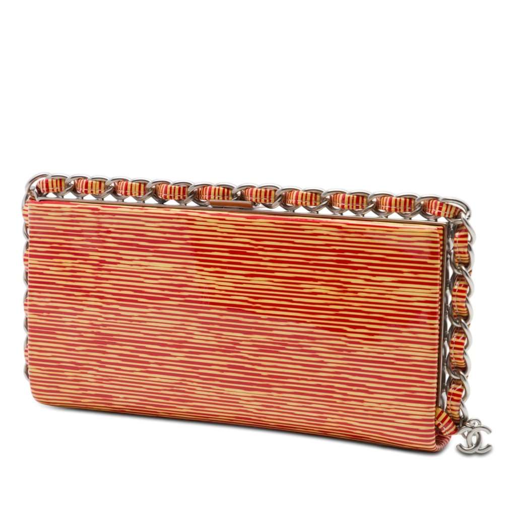 Chanel CC Patent Striped Chain Around Clutch Red Leather Very good condition - Back View