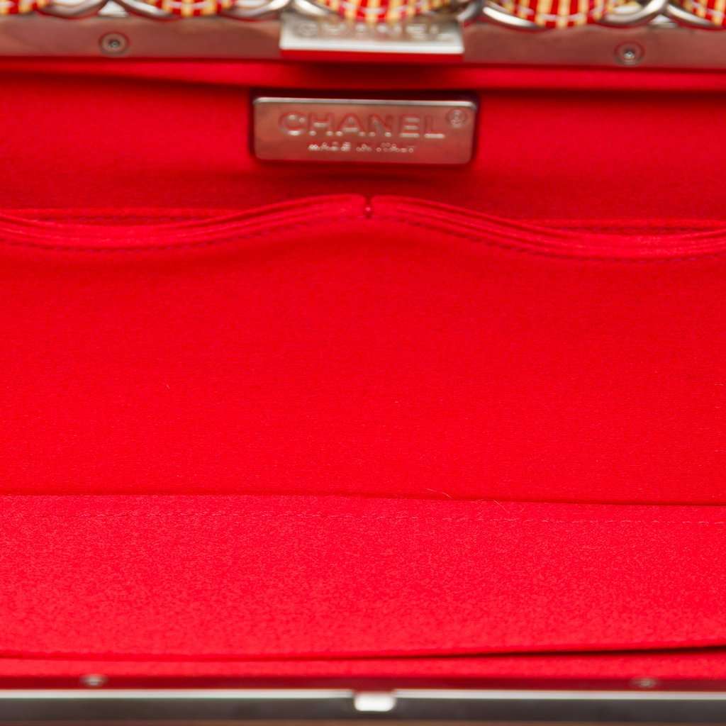 Chanel CC Patent Striped Chain Around Clutch Red Leather Very good condition - Model View