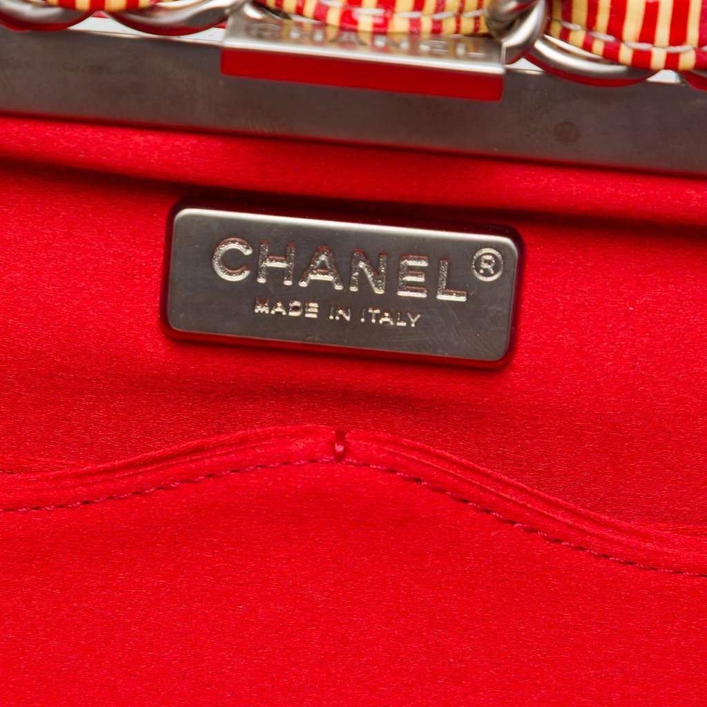 Chanel CC Patent Striped Chain Around Clutch Red Leather Very good condition - Box View