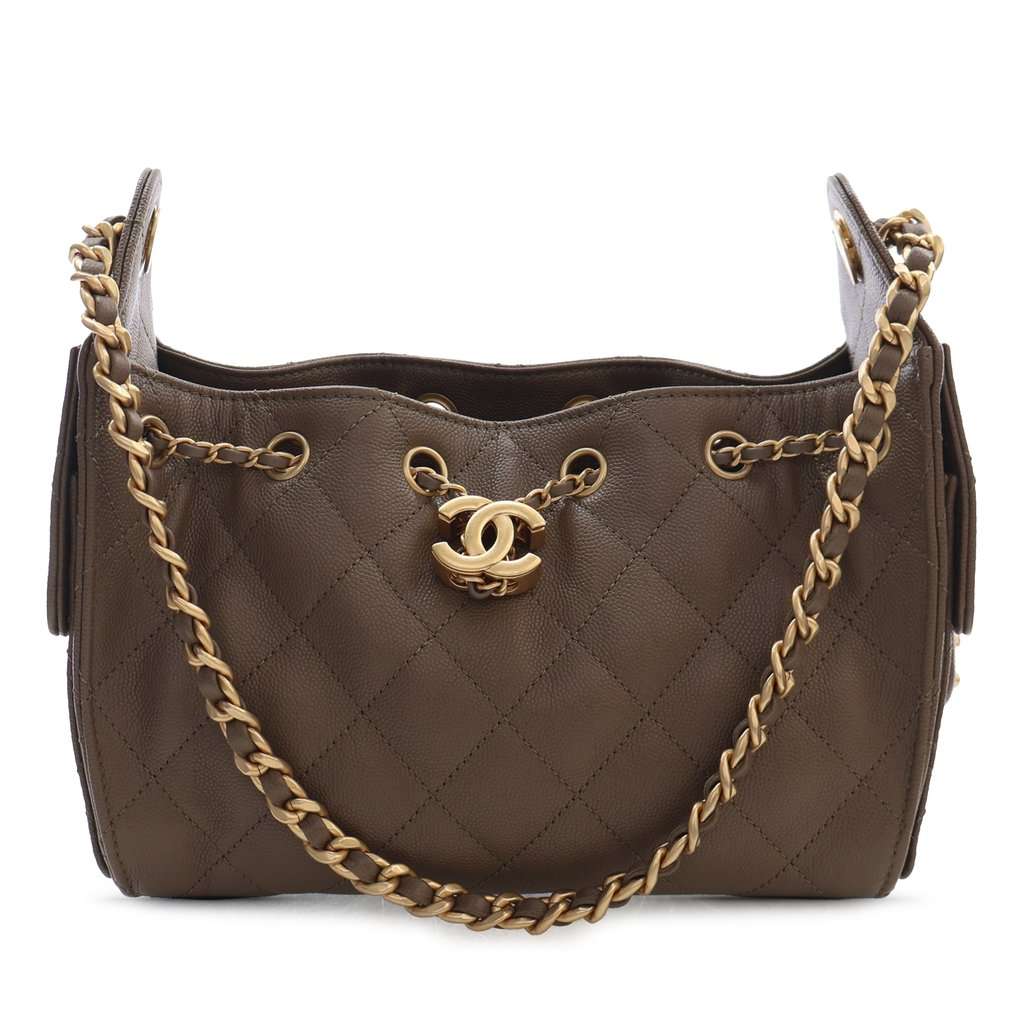 Chanel Mini Quilted Caviar Chanel 25 Hobo Brown Leather Very good condition - Front View