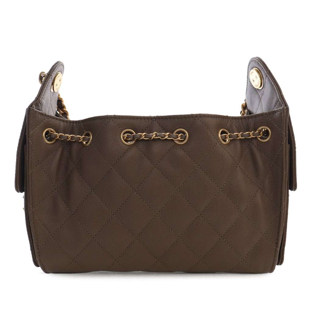 Chanel Mini Quilted Caviar Chanel 25 Hobo Brown Leather Very good condition - Back View