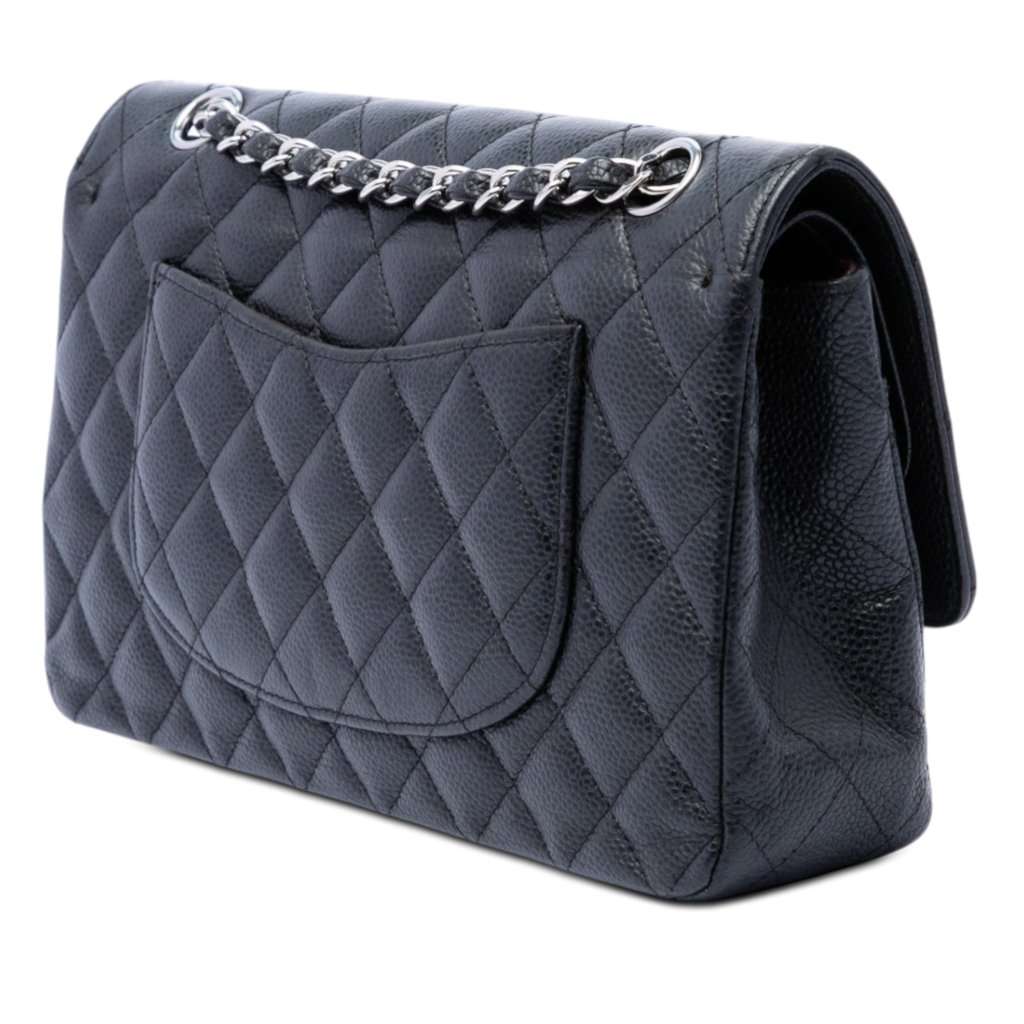 Chanel Medium Classic Caviar Double Flap Black Leather Good - Back View